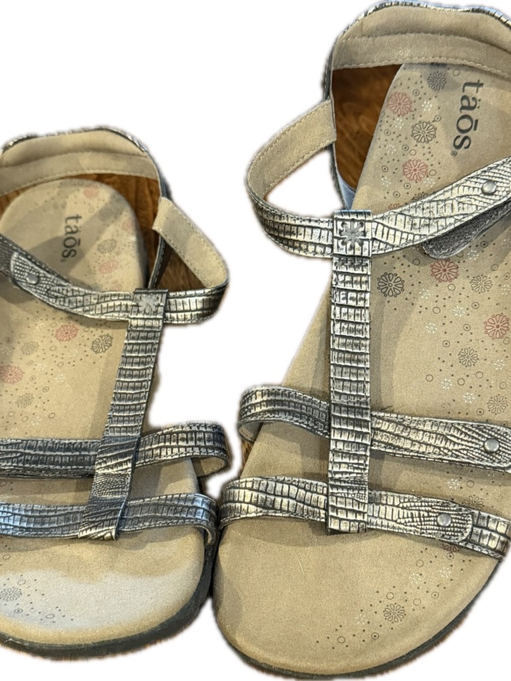 Taos Trophy Sandal Silver Leather Strappy Open Toe Ankle Strap 8 - Picture 2 of 6